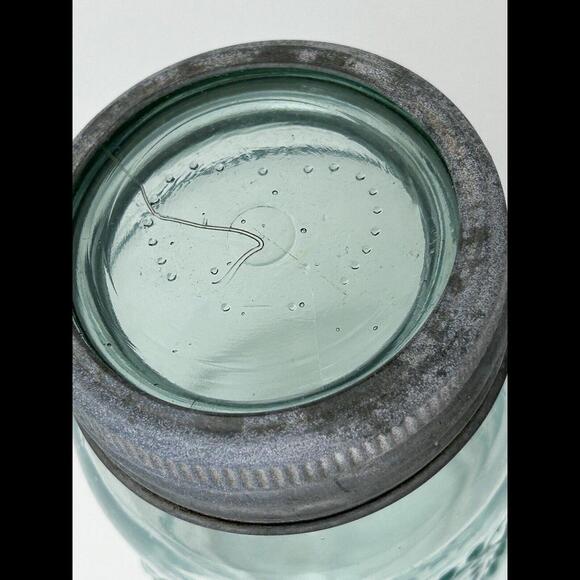 Antique CROWN Quart Aqua Blue Glass Canning Jar Zinc Ring Glass Lid Complete - Picture 8 of 14